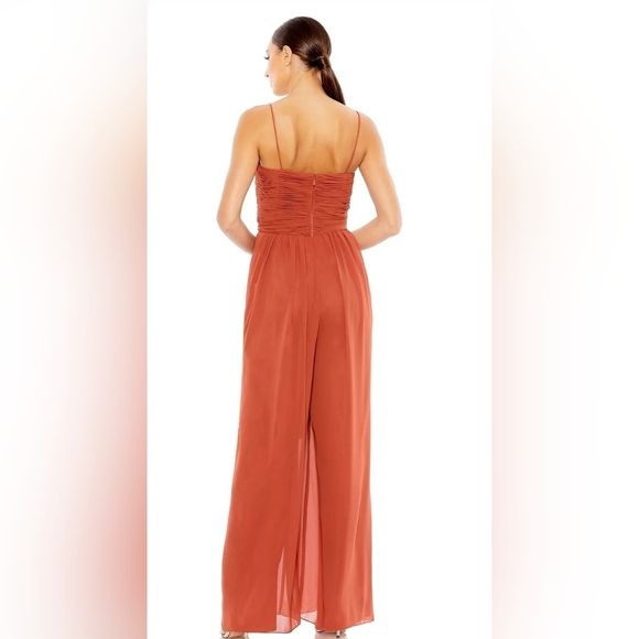 NWT!Ieena for Mac Duggal, Ruched Tie Jumpsuit, Cinnamon, Size M, MSRP $338 - Picture 2 of 3